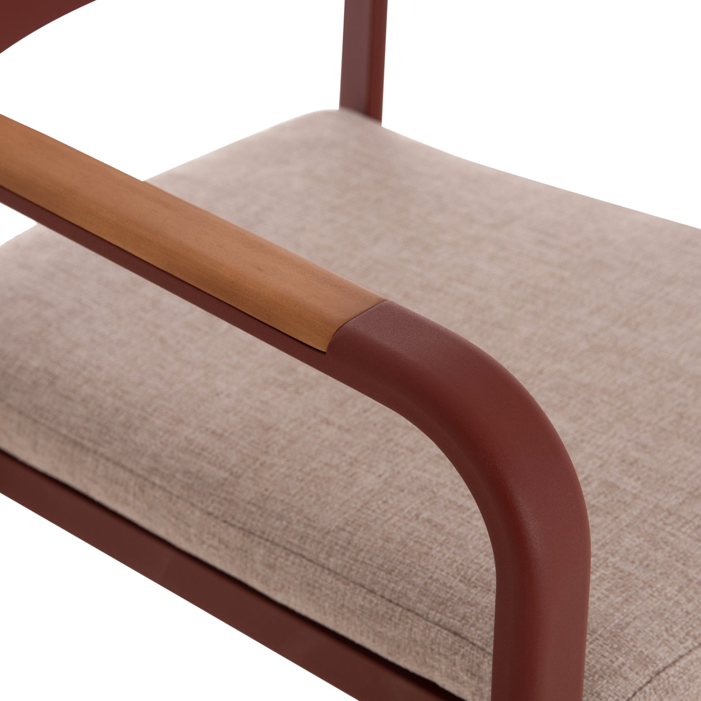 DINING CHAIR ELARA HM6414.07 RED ALUMINUM-BEIGE OLEFIN FABRIC--TEAK WOOD 56x62x78Hcm.