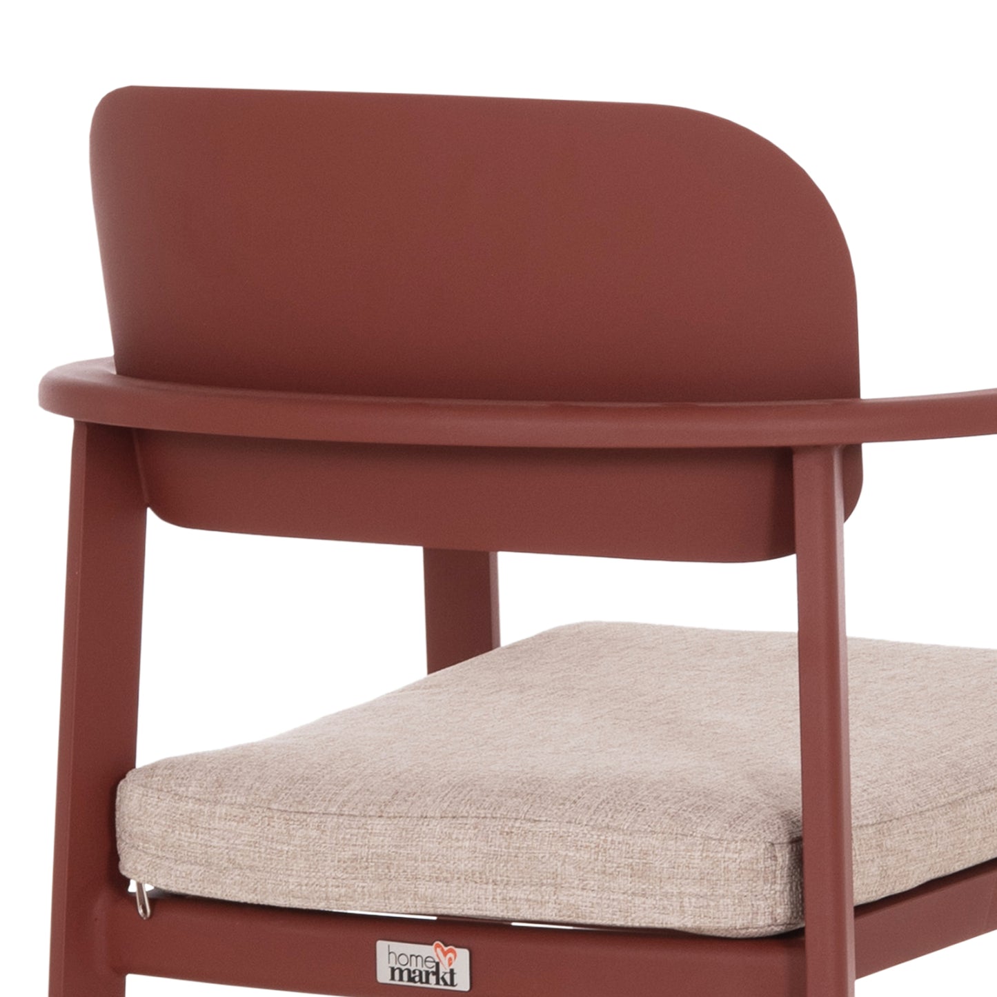 DINING CHAIR ELARA HM6414.07 RED ALUMINUM-BEIGE OLEFIN FABRIC--TEAK WOOD 56x62x78Hcm.