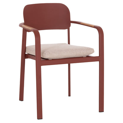 DINING CHAIR ELARA HM6414.07 RED ALUMINUM-BEIGE OLEFIN FABRIC--TEAK WOOD 56x62x78Hcm.