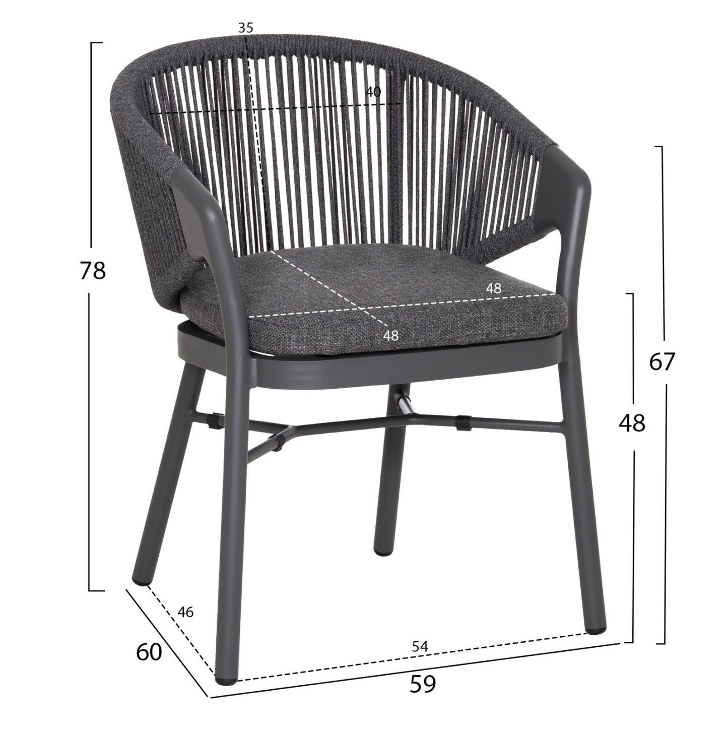 DINING CHAIR XANTION ΗΜ6472.01 GREY ALUMINUM-ROPE-OLEFIN CUSHION 59x60x78Hcm.