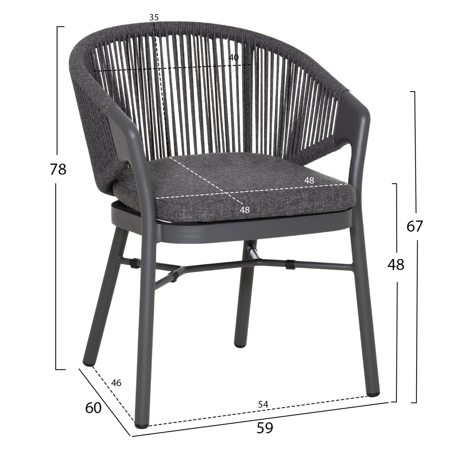 DINING CHAIR XANTION ΗΜ6472.01 GREY ALUMINUM-ROPE-OLEFIN CUSHION 59x60x78Hcm.