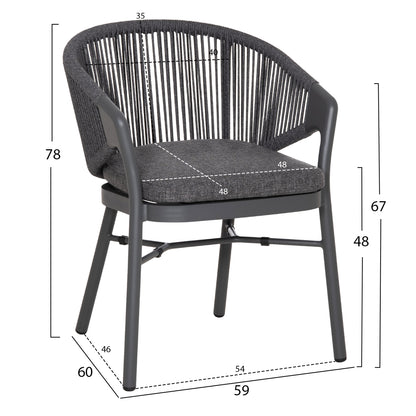 DINING CHAIR XANTION ΗΜ6472.01 GREY ALUMINUM-ROPE-OLEFIN CUSHION 59x60x78Hcm.