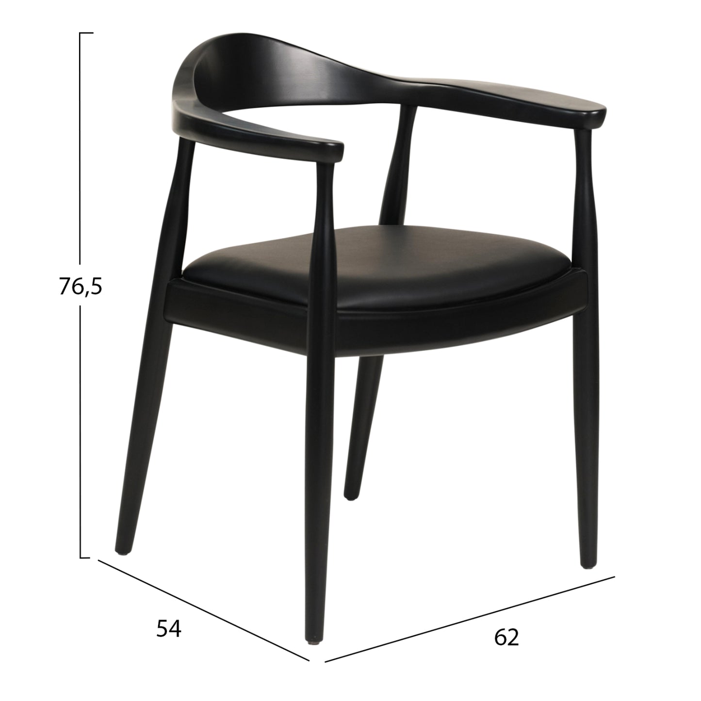 DINING CHAIR ADOR HM9948.02 RUBBERWOOD & PU-BLACK 62x54x76,5Hcm.