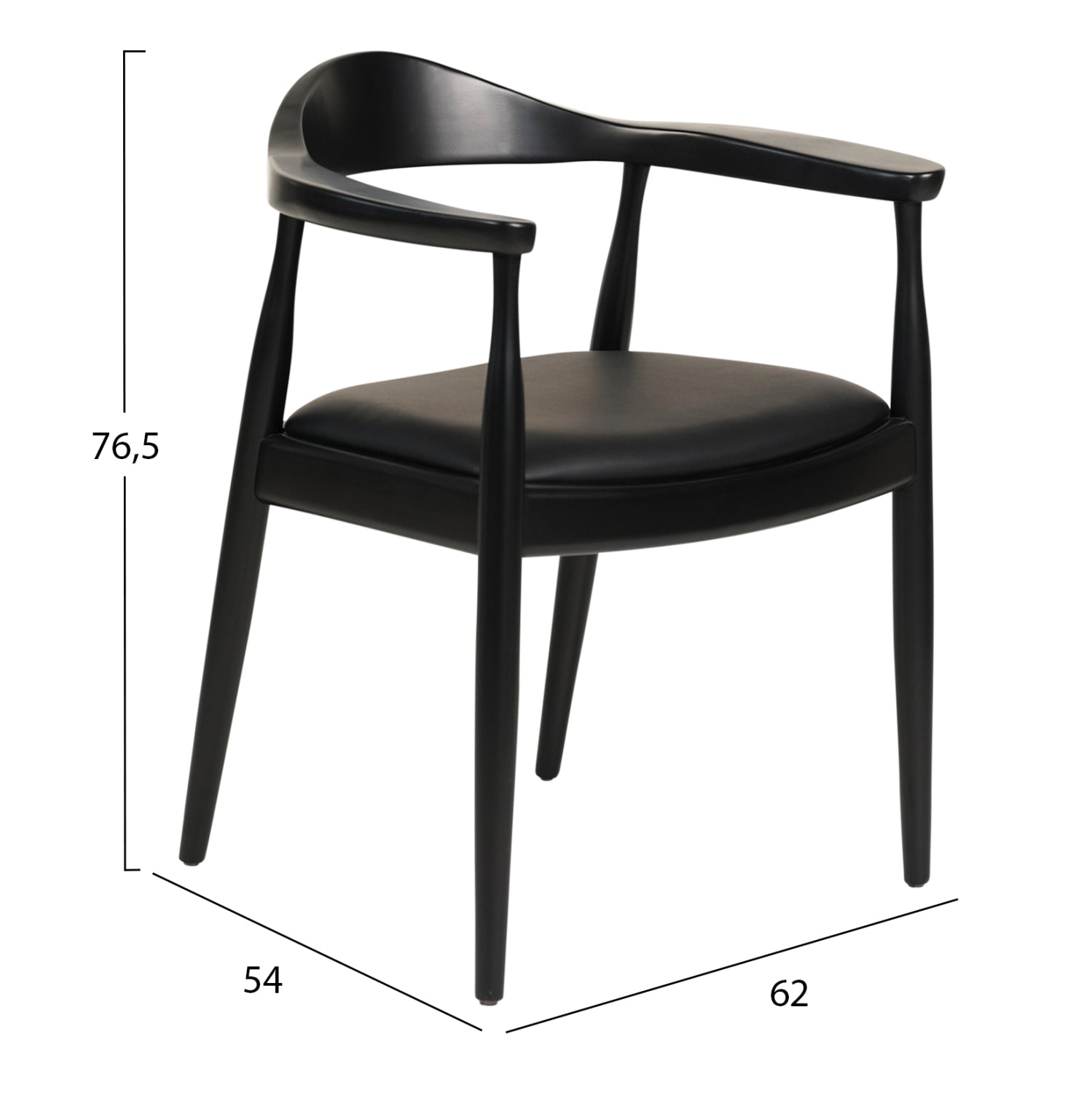DINING CHAIR ADOR HM9948.02 RUBBERWOOD & PU-BLACK 62x54x76,5Hcm.