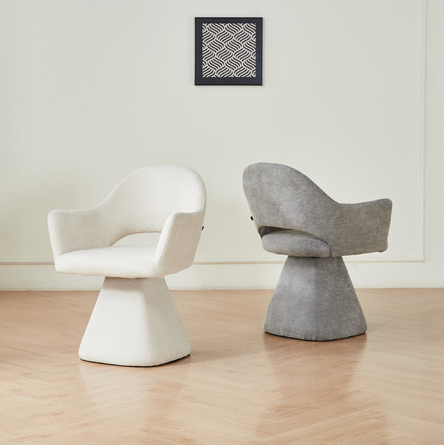 SWIVEL DINING CHAIR SIMA HM18360.02 LINEN FABRIC IN ECRU 64x61x84.5Hcm