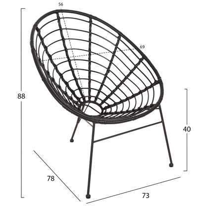 ARMCHAIR NEST-TYPE ALLEGRA HM5458.12 BLACK METAL-WICKER IN BLACK 73x78x88H cm.