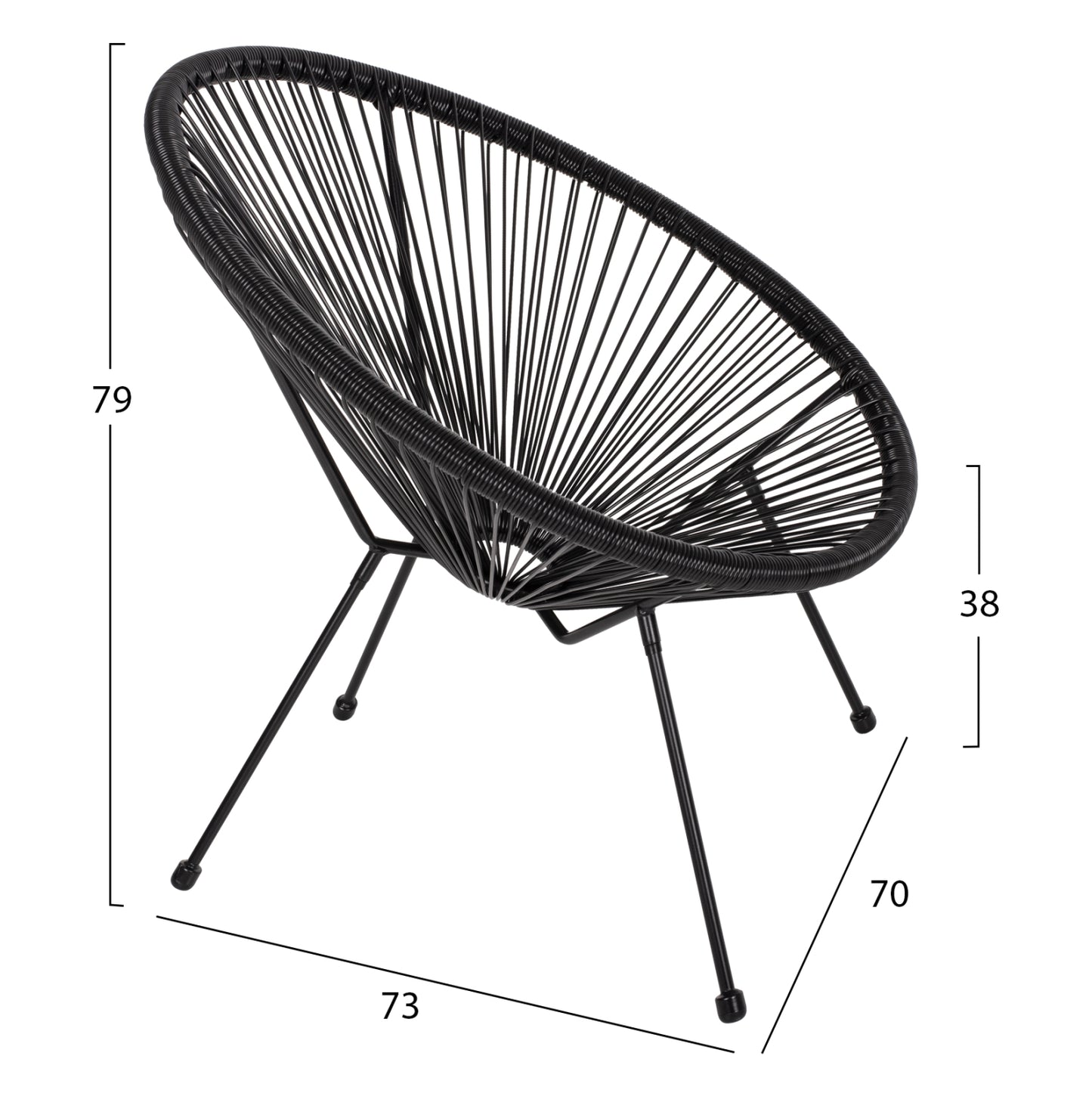 ARMCHAIR ACAPULCO NEST-TYPE BLACK METAL AND BLACK P.E.RATTAN HM5872.01 70x73x79 cm.