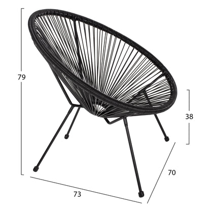 ARMCHAIR ACAPULCO NEST-TYPE BLACK METAL AND BLACK P.E.RATTAN HM5872.01 70x73x79 cm.