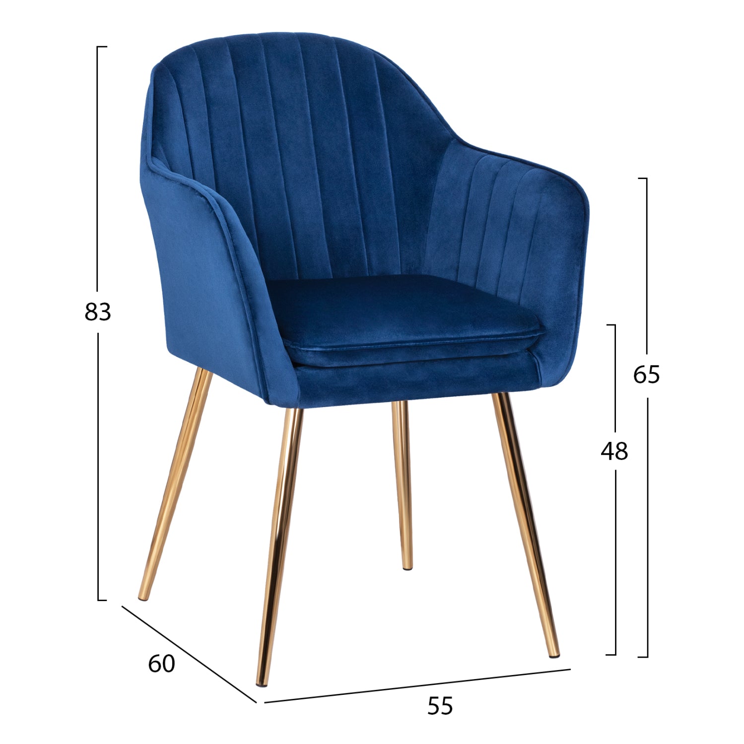 Armchair Sawyer HM8523.08 from Velvet Blue with gold legs 55Χ60Χ83cm