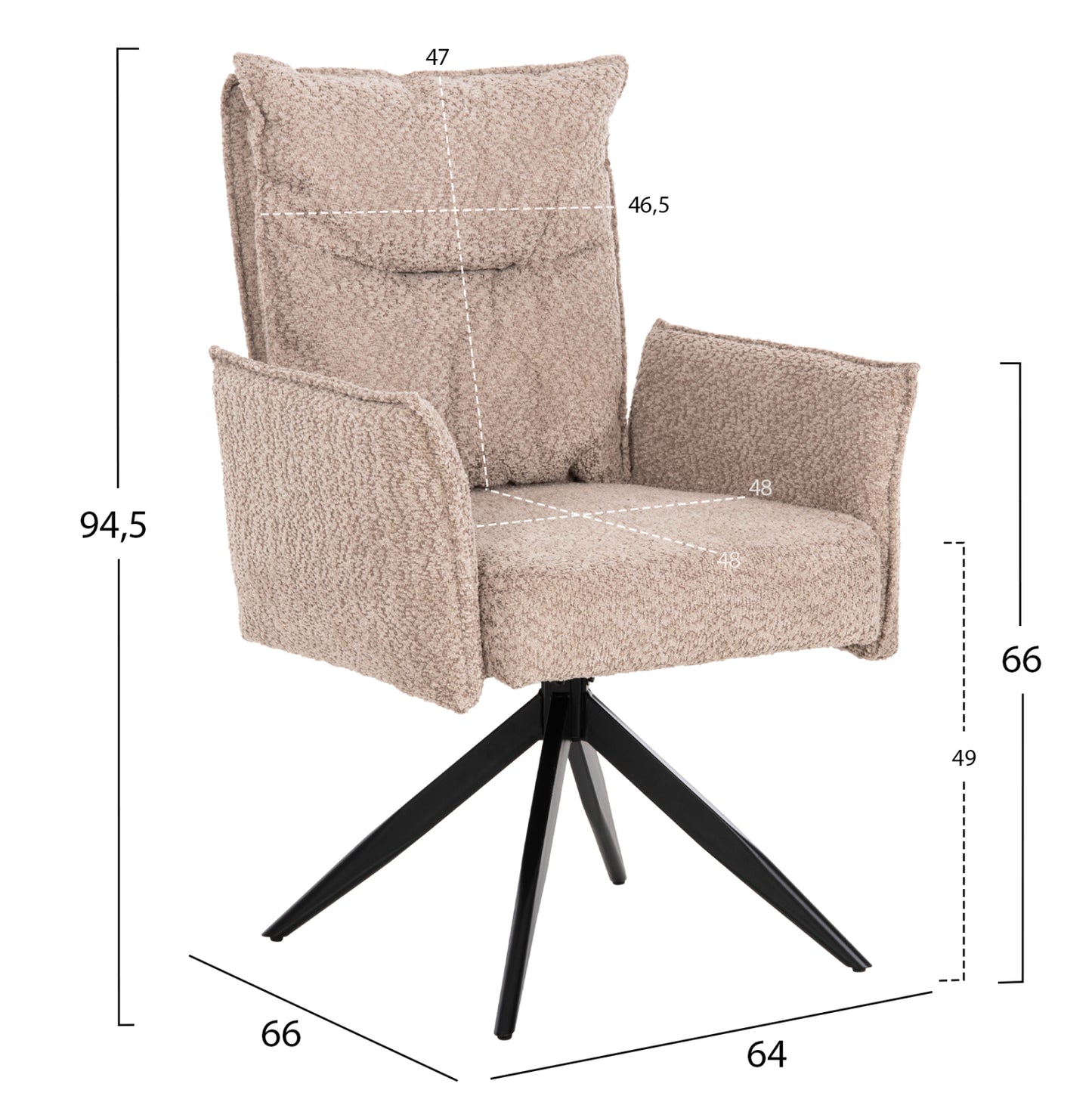 DINING ARMCHAIR ZORIN HM9846.07 DARK BEIGE FABRIC-BLACK METAL BASE 64x66x94,5Hcm.