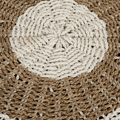 STOOL POUF SARONI HM7851.01 SEAGRASS IN NATURAL-WHITE COLOR Φ60x35Hcm.