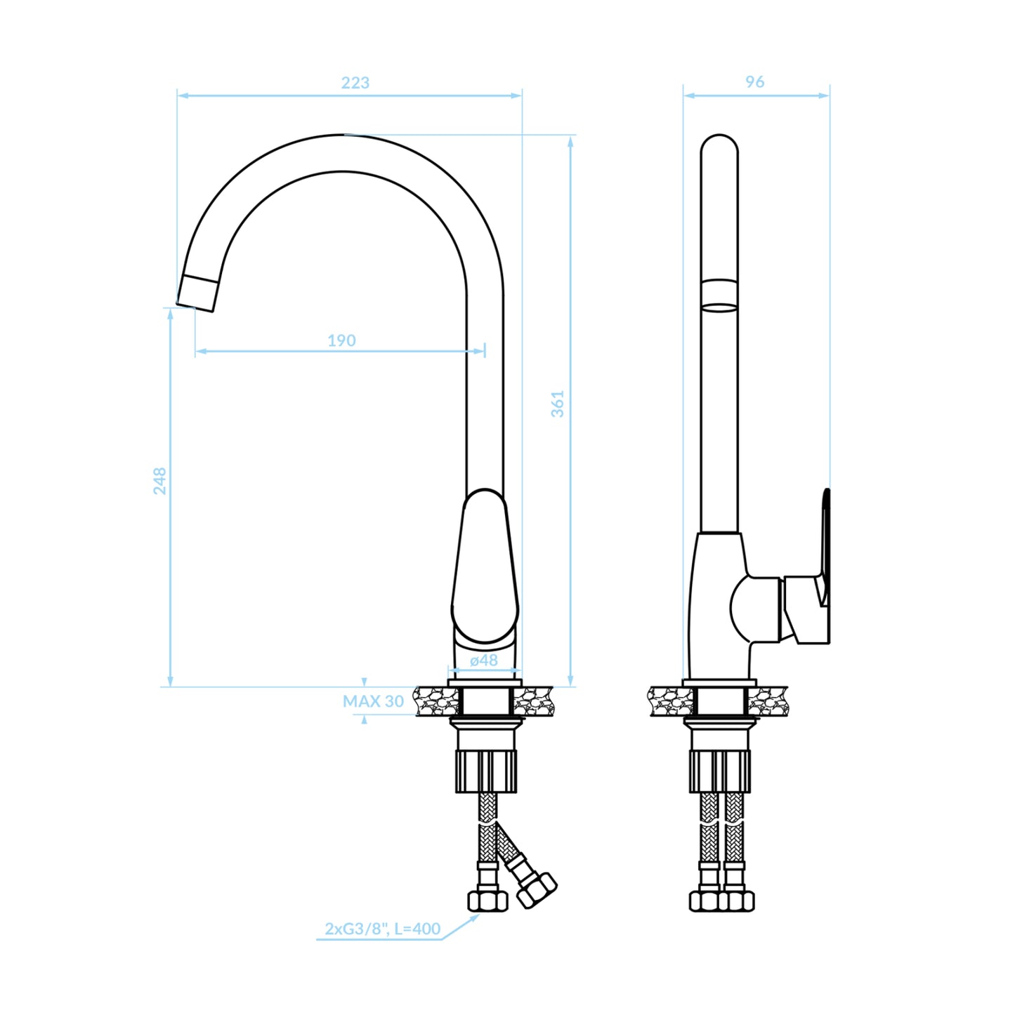 TALL FAUCET FOR KITCHEN COUNTERTOP HM4864 CHROMED-- 36.1Hcm