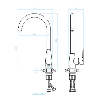 TALL FAUCET FOR KITCHEN COUNTERTOP HM4864 CHROMED-- 36.1Hcm