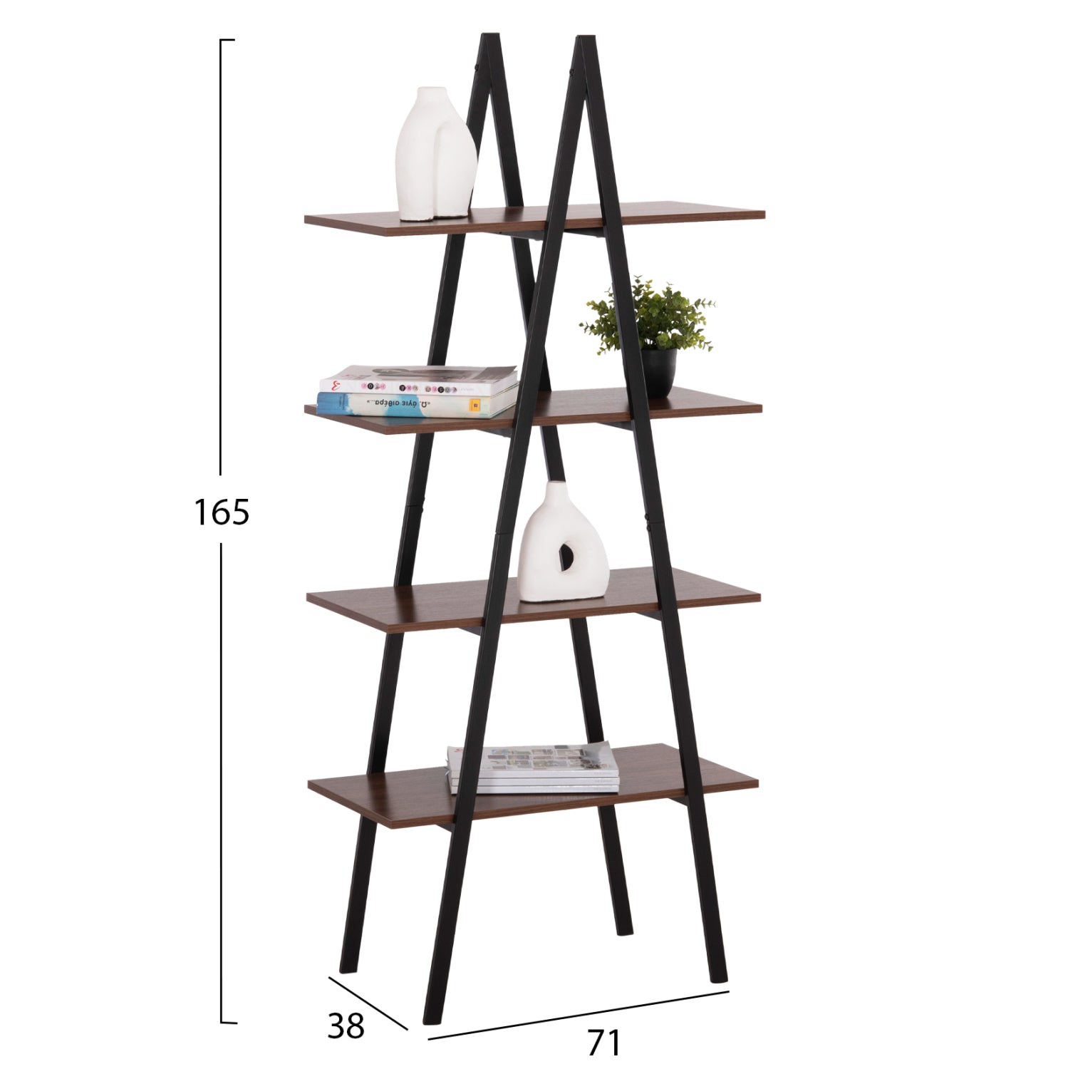 RACK STAM HM18073.04 BLACK METAL FRAME-MELAMINE IN WALNUT 71x38x165Hcm.