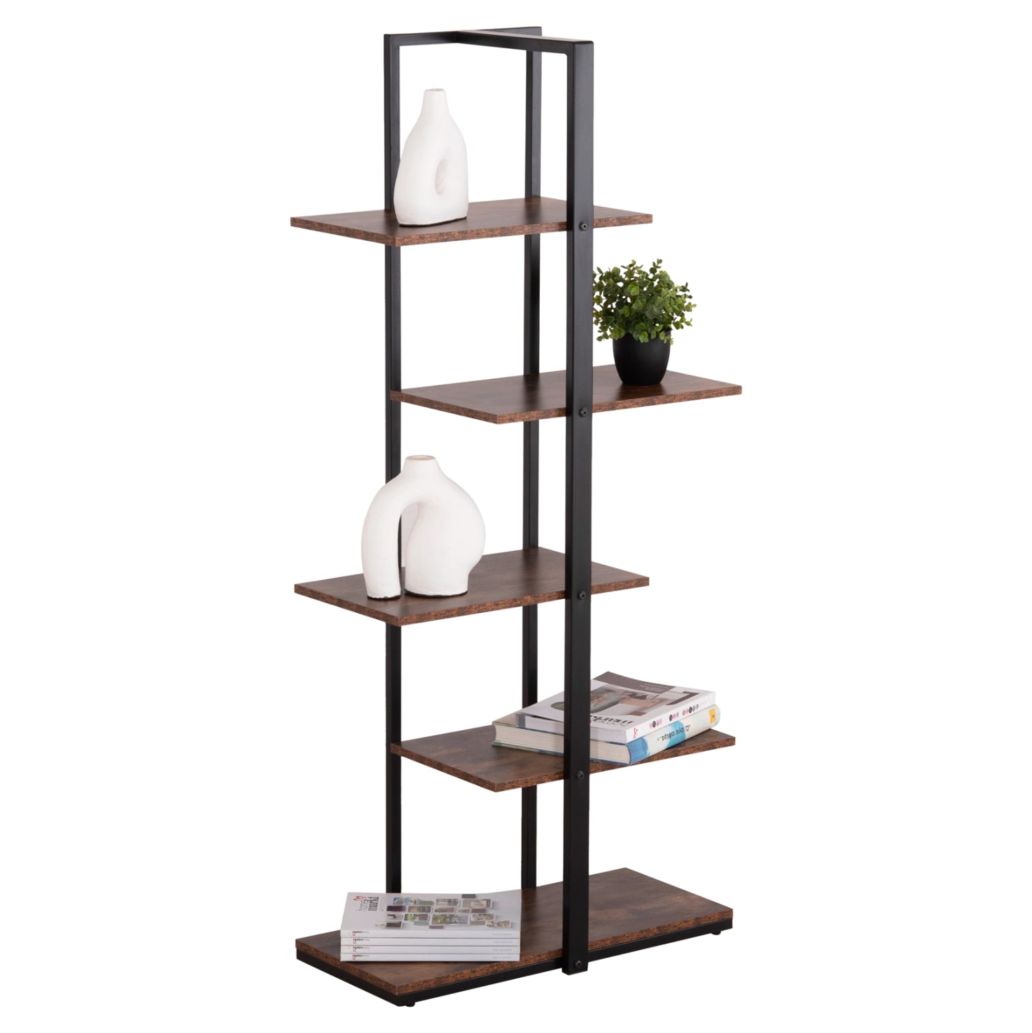 RACK OMNI HM18074.04 BLACK METAL FRAME-MELAMINE IN WALNUT 68x34.5x150.5Hcm.