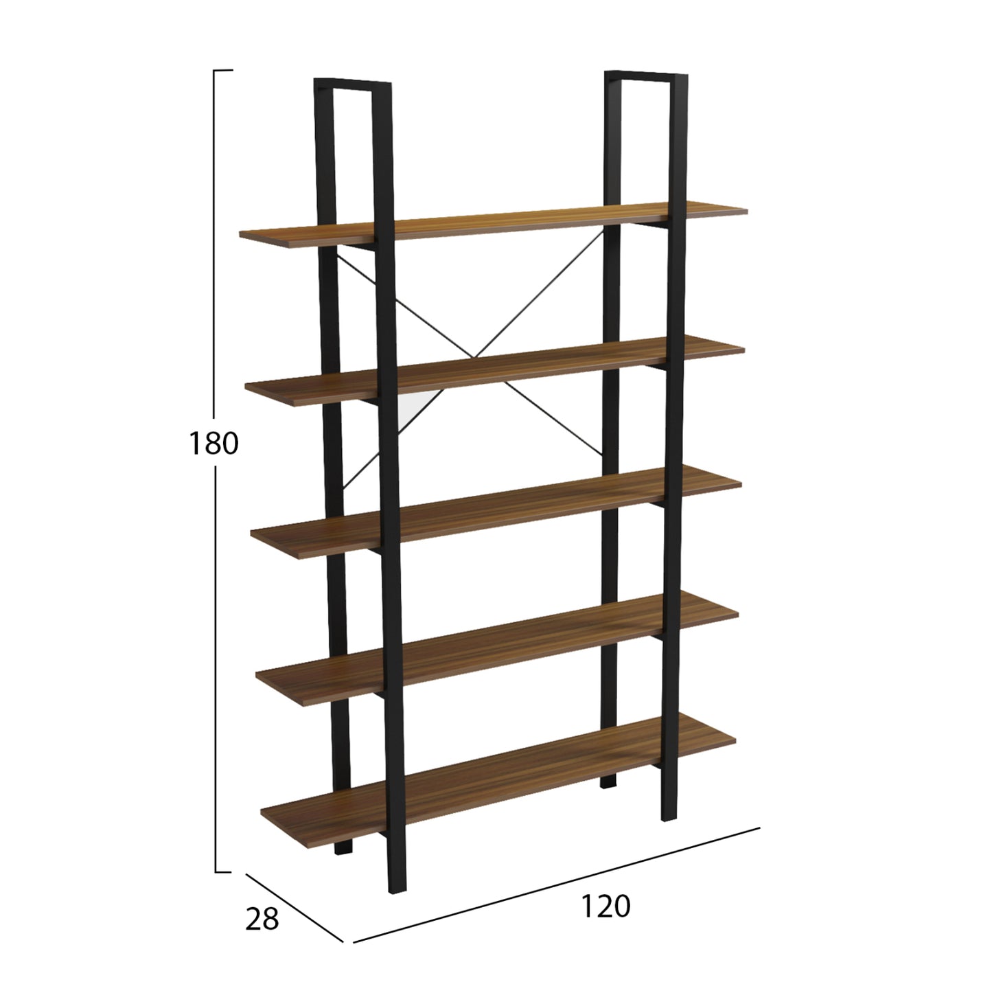 RACK TIMOTE HM18375.03 METAL FRAME--MELAMINE IN WALNUT 120x28x180Hcm.