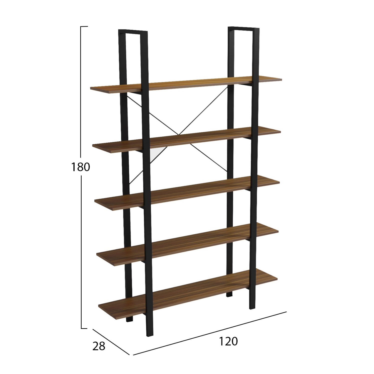 RACK TIMOTE HM18375.03 METAL FRAME--MELAMINE IN WALNUT 120x28x180Hcm.