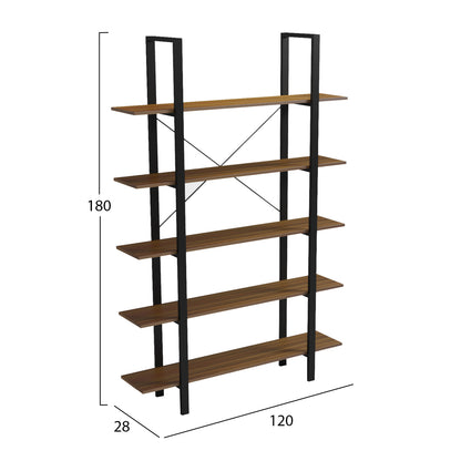 RACK TIMOTE HM18375.03 METAL FRAME--MELAMINE IN WALNUT 120x28x180Hcm.