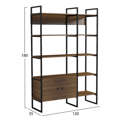 RACK NEZER HM18377.03 METAL FRAME--MELAMINE IN WALNUT 120x35x180Hcm.
