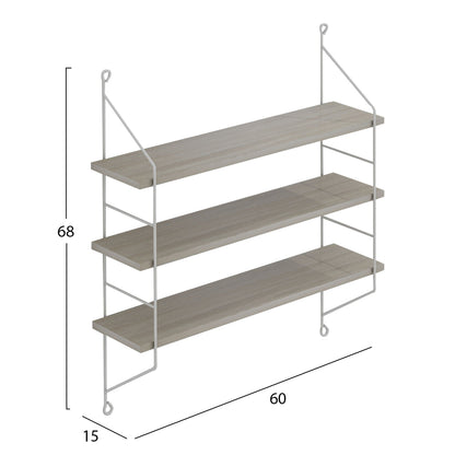 WALL SHELVES ACHALA HM9185.15 MELAMINE IN SONOMA-WHITE FRAME 60x15x68Hcm.