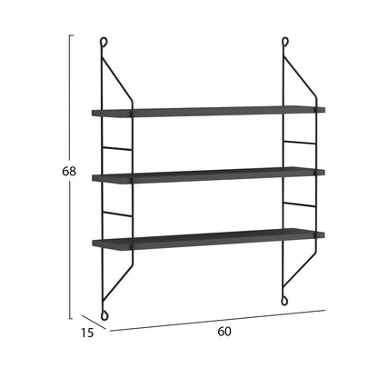 WALL SHELVES ACHALA HM9185.20 MELAMINE IN DARK GREY 60x15x68Hcm.