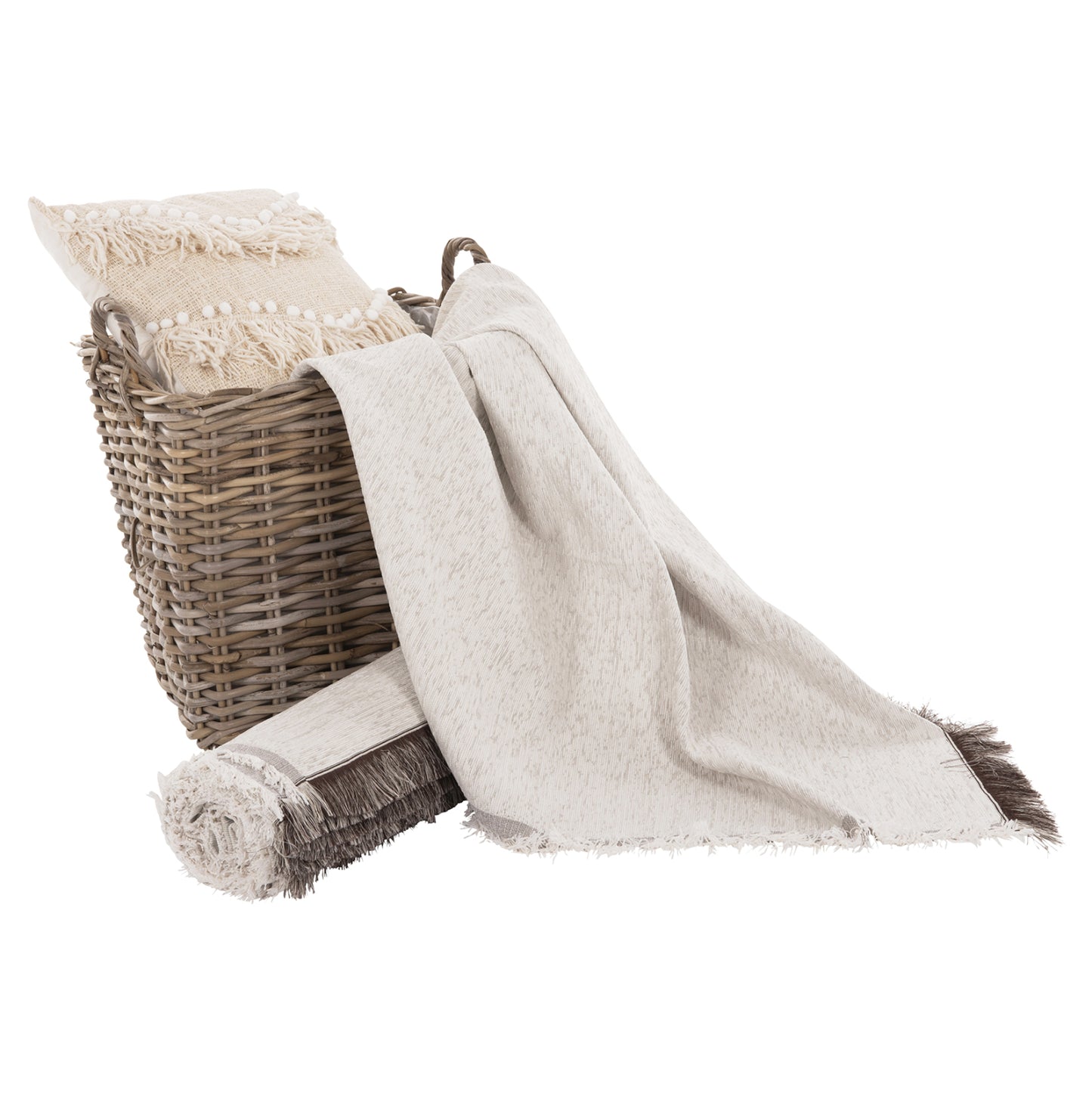 SOFA COVER-THROW WITH FRINGES DREAMTOPIA HM12161.01 IN ECRU COLOR 245X170cm.