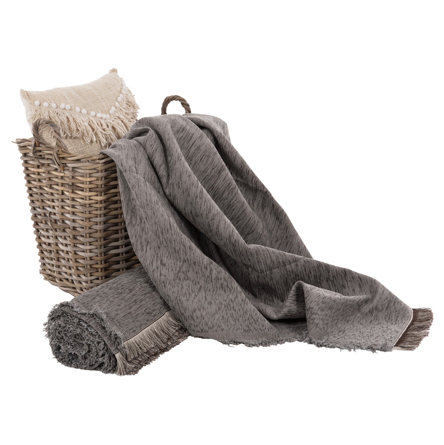 SOFA COVER-THROW WITH FRINGES DREAMTOPIA HM12161.07 IN GREY COLOR 245X170cm.