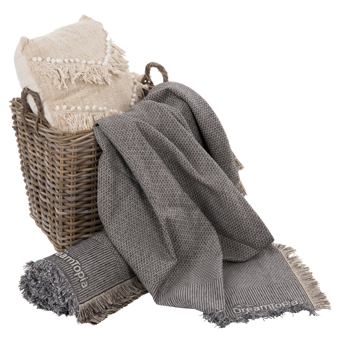 SOFA COVER-THROW WITH FRINGES DREAMTOPIA HM12162.06 IN GREY COLOR 245X170cm.