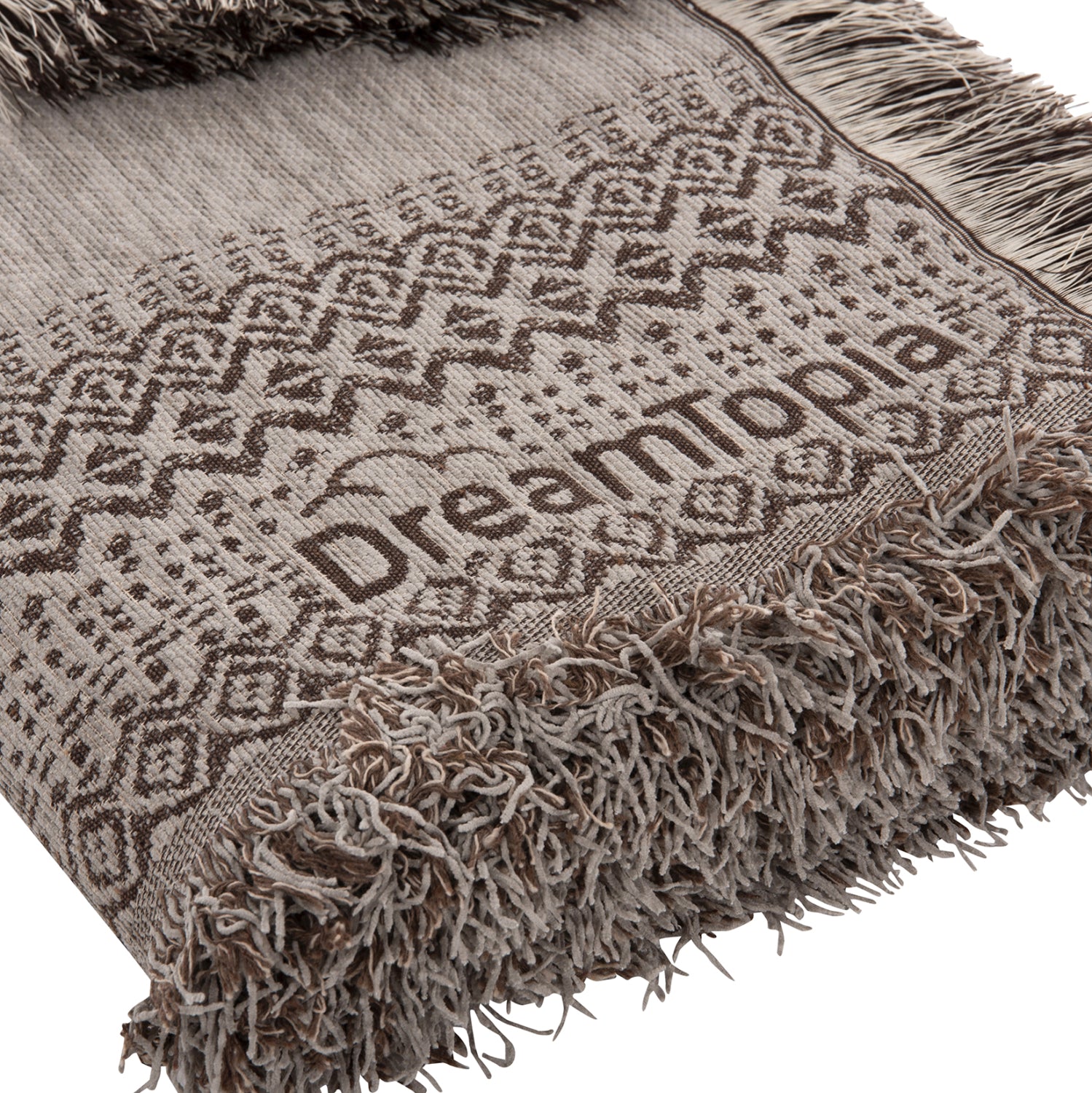 SOFA COVER-THROW WITH FRINGES DREAMTOPIA HM12163.03 IN LIGHT BROWN COLOR 245X170cm.