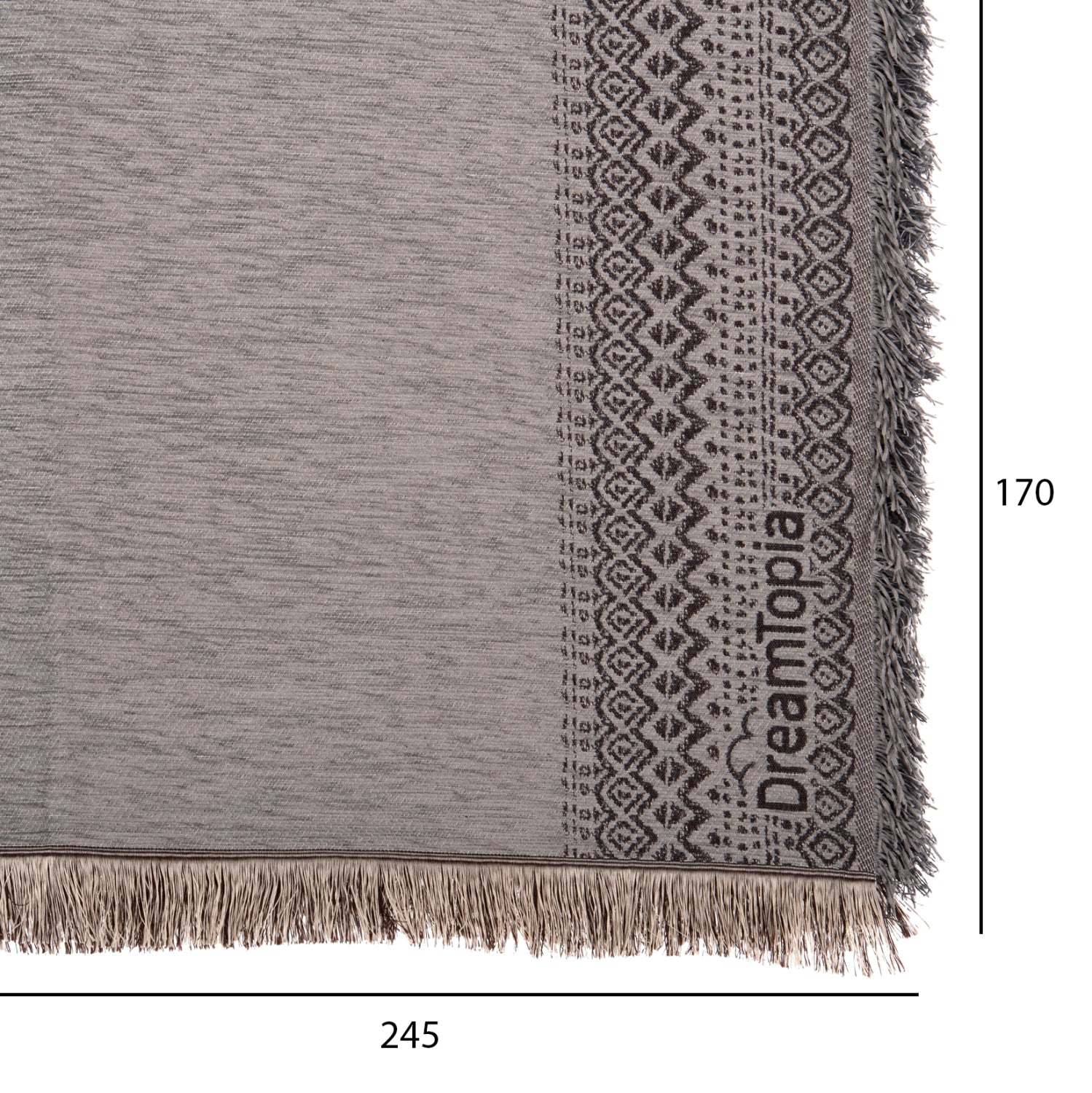 SOFA COVER-THROW WITH FRINGES DREAMTOPIA HM12163.06 IN GREY COLOR 245X170cm.