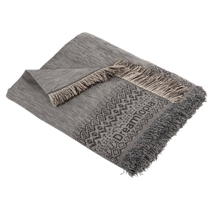SOFA COVER-THROW WITH FRINGES DREAMTOPIA HM12164.05 IN GREY COLOR 178X178cm.