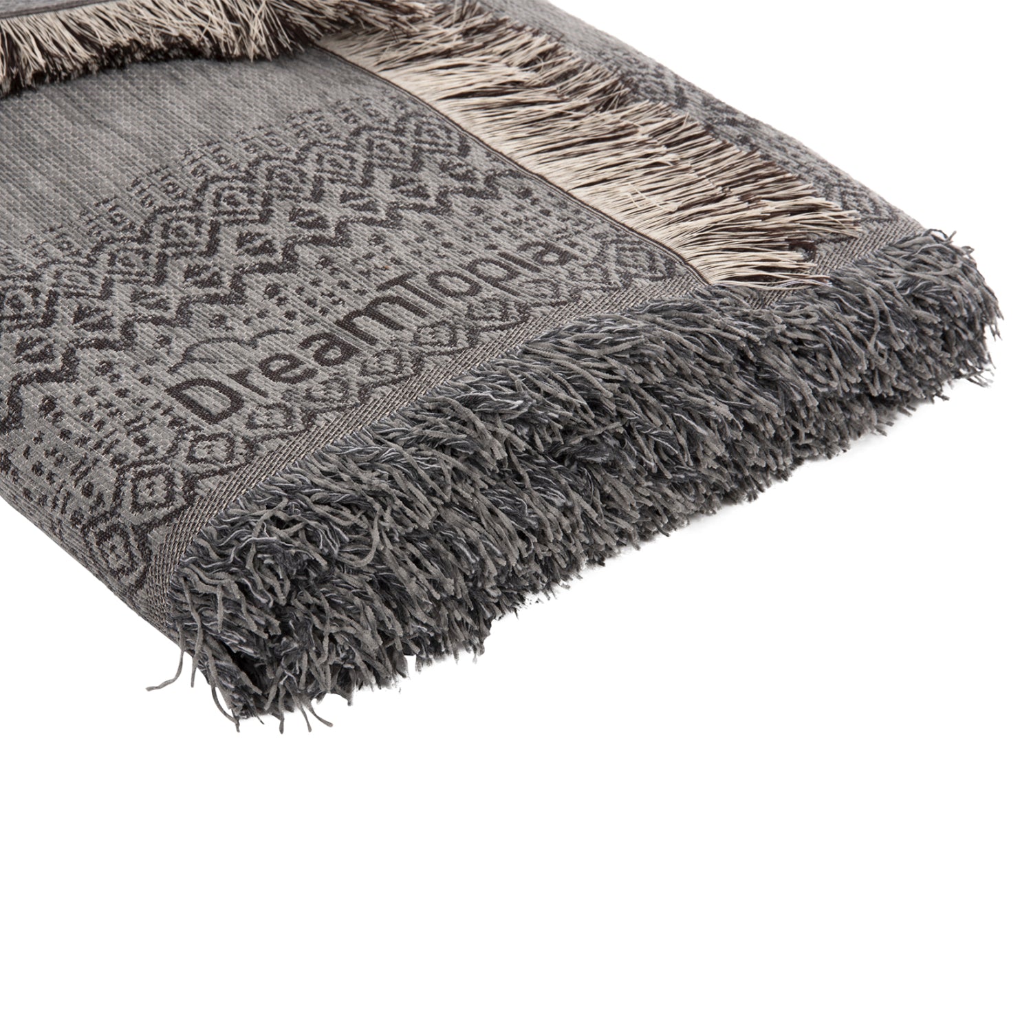SOFA COVER-THROW WITH FRINGES DREAMTOPIA HM12164.05 IN GREY COLOR 178X178cm.