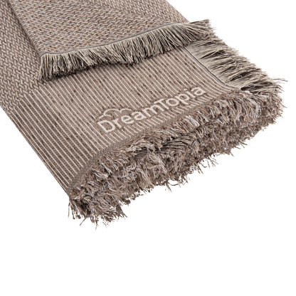 SOFA COVER-THROW WITH FRINGES DREAMTOPIA HM12165.01 IN LIGHT BROWN COLOR 295X170cm.