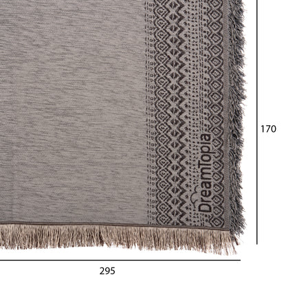 SOFA COVER-THROW WITH FRINGES DREAMTOPIA HM12165.05 IN LIGHT GREY COLOR 295X170cm.