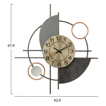 WALL DECOR CLOCK HM7557 METAL WITH ABSTRACT GEOMETRICAL SHAPES-GREY, DARK GREY, GOLD
