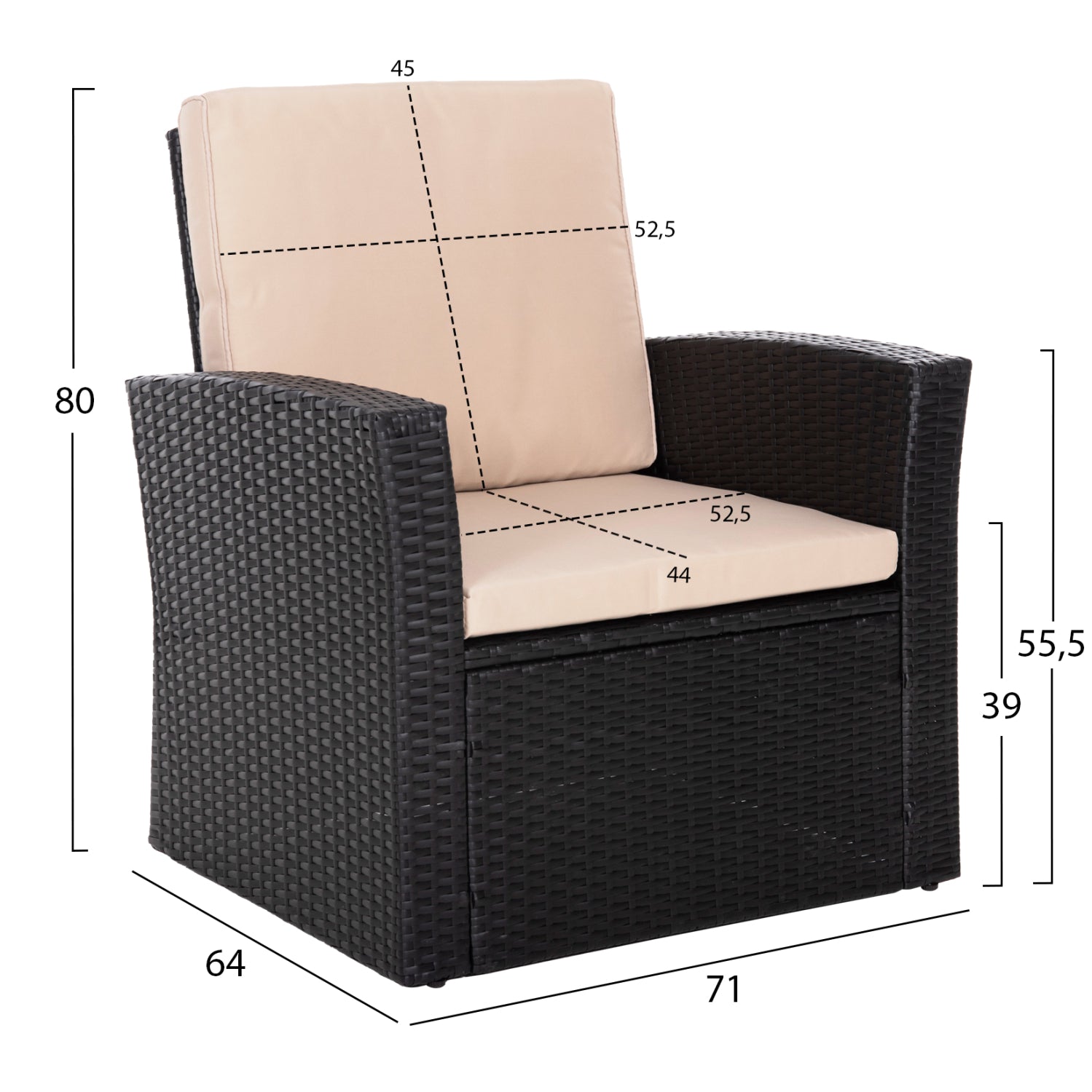 OUTDOOR LOUNGE 4PCS SET THORE HM5978 SYNTHETIC RATTAN IN BLACK-BEIGE CUSHIONS