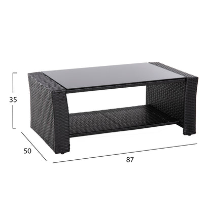 OUTDOOR LOUNGE 4PCS SET THORE HM5978 SYNTHETIC RATTAN IN BLACK-BEIGE CUSHIONS