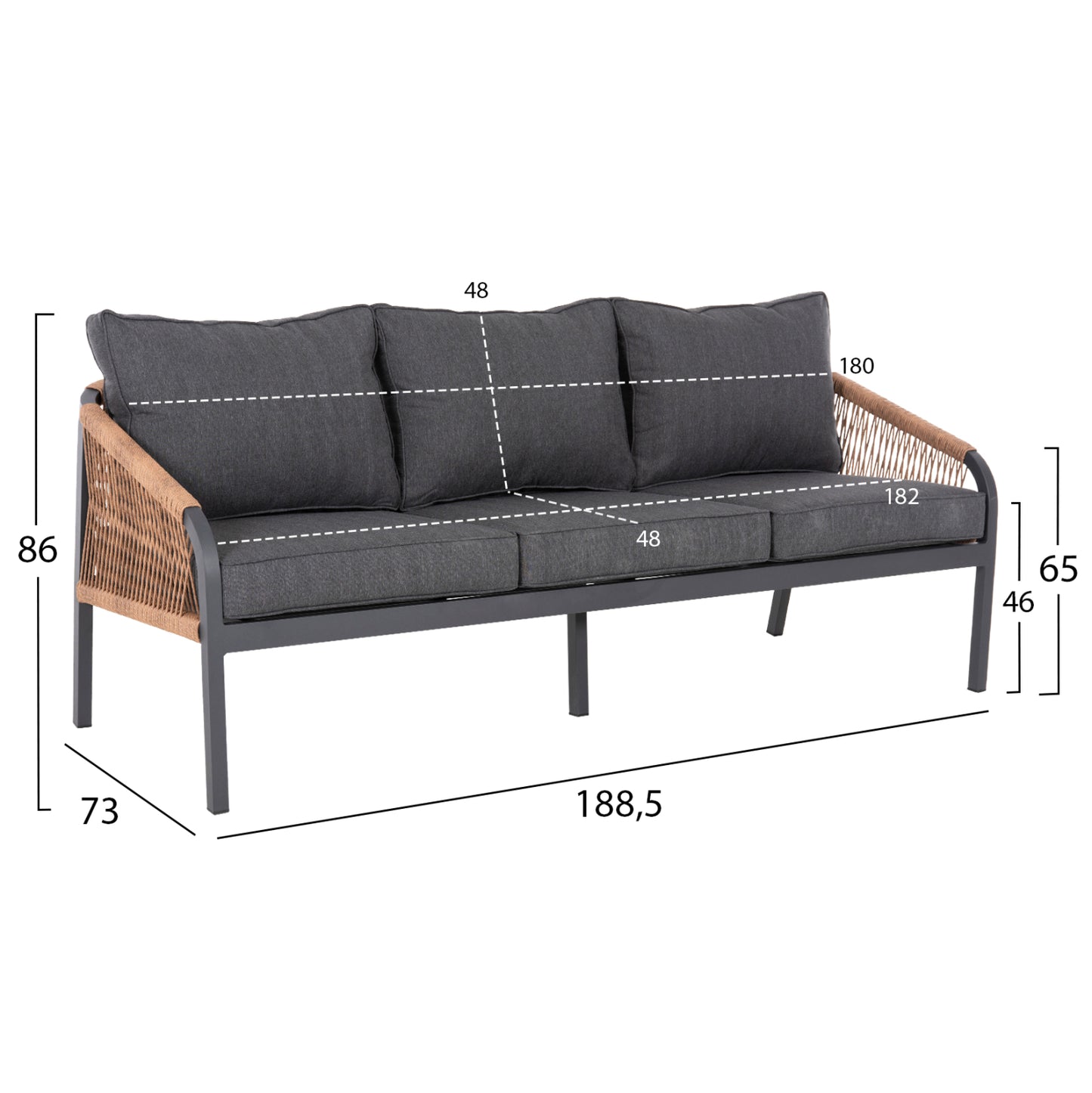 OUTDOOR LOUNGE SET 4PCS MAERLY HM6056.03 ANTHRACITE ALUMINUM-PE TWIST ROPE-ANTHRACITE CUSHIONS