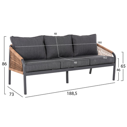 OUTDOOR LOUNGE SET 4PCS MAERLY HM6056.03 ANTHRACITE ALUMINUM-PE TWIST ROPE-ANTHRACITE CUSHIONS