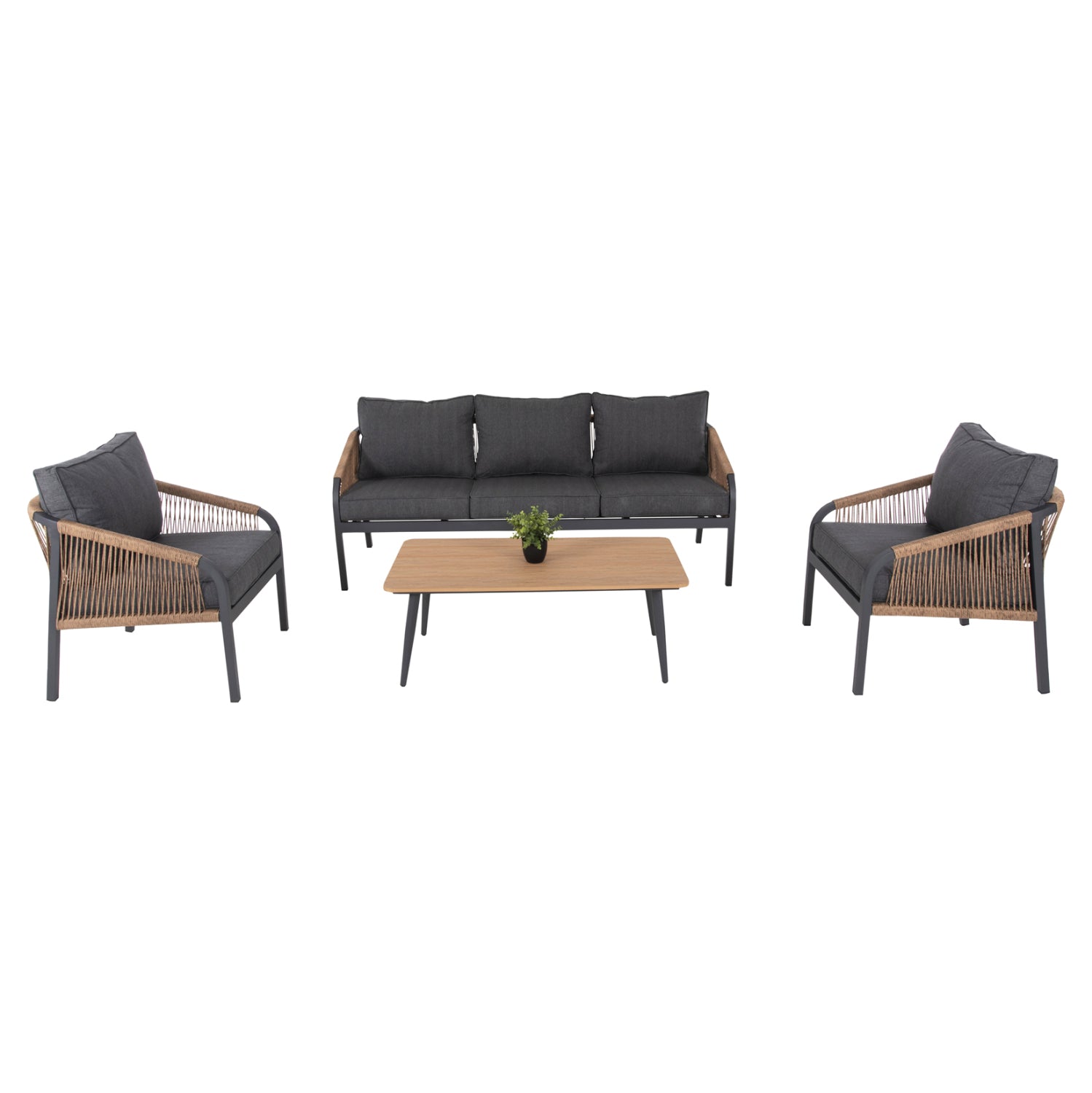 OUTDOOR LOUNGE SET 4PCS MAERLY HM6056.03 ANTHRACITE ALUMINUM-PE TWIST ROPE-ANTHRACITE CUSHIONS