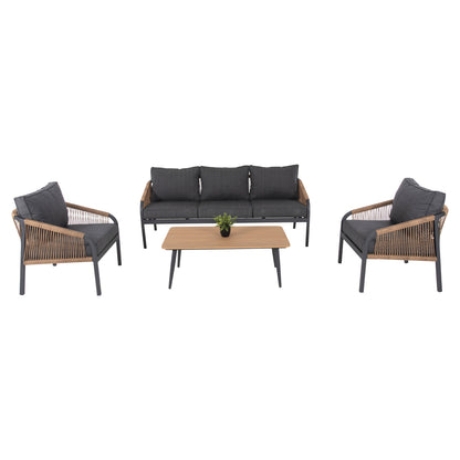 OUTDOOR LOUNGE SET 4PCS MAERLY HM6056.03 ANTHRACITE ALUMINUM-PE TWIST ROPE-ANTHRACITE CUSHIONS