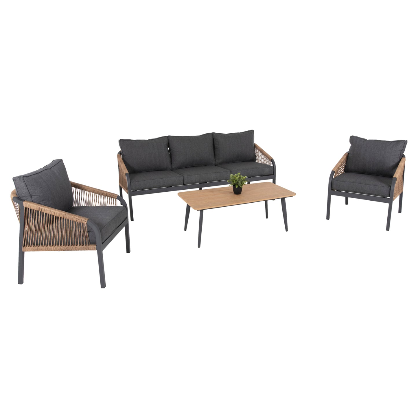 OUTDOOR LOUNGE SET 4PCS MAERLY HM6056.03 ANTHRACITE ALUMINUM-PE TWIST ROPE-ANTHRACITE CUSHIONS