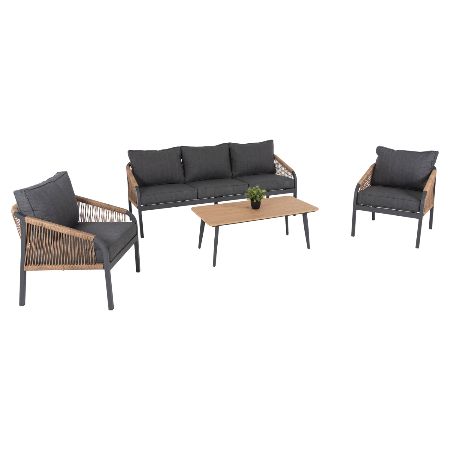 OUTDOOR LOUNGE SET 4PCS MAERLY HM6056.03 ANTHRACITE ALUMINUM-PE TWIST ROPE-ANTHRACITE CUSHIONS