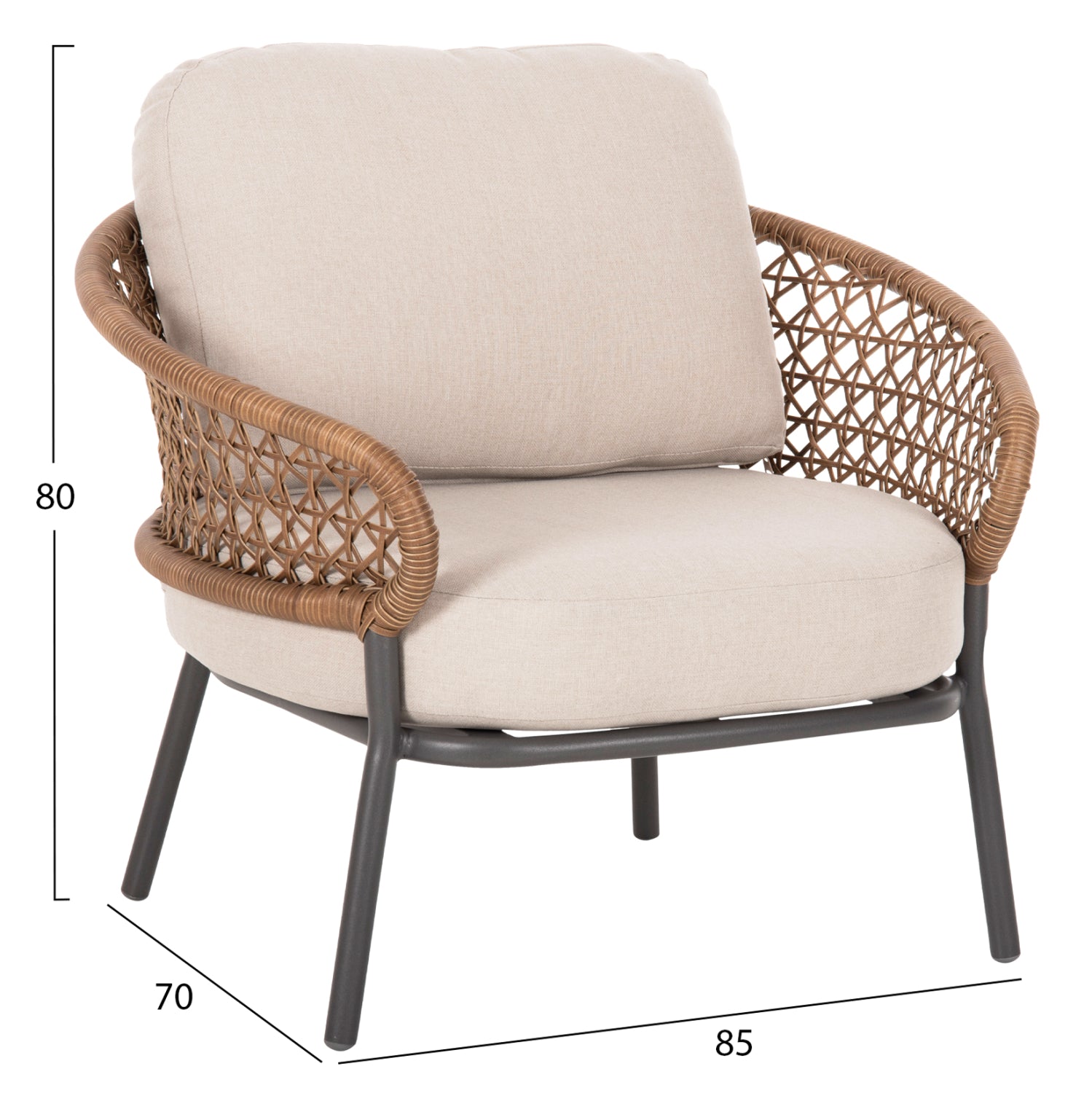OUTDOOR 5PCS LOUNGE SET BREY HM6079 ANTHRACITE ALUMINUM-KHAKI PE RATTAN-BEIGE CUSHIONS