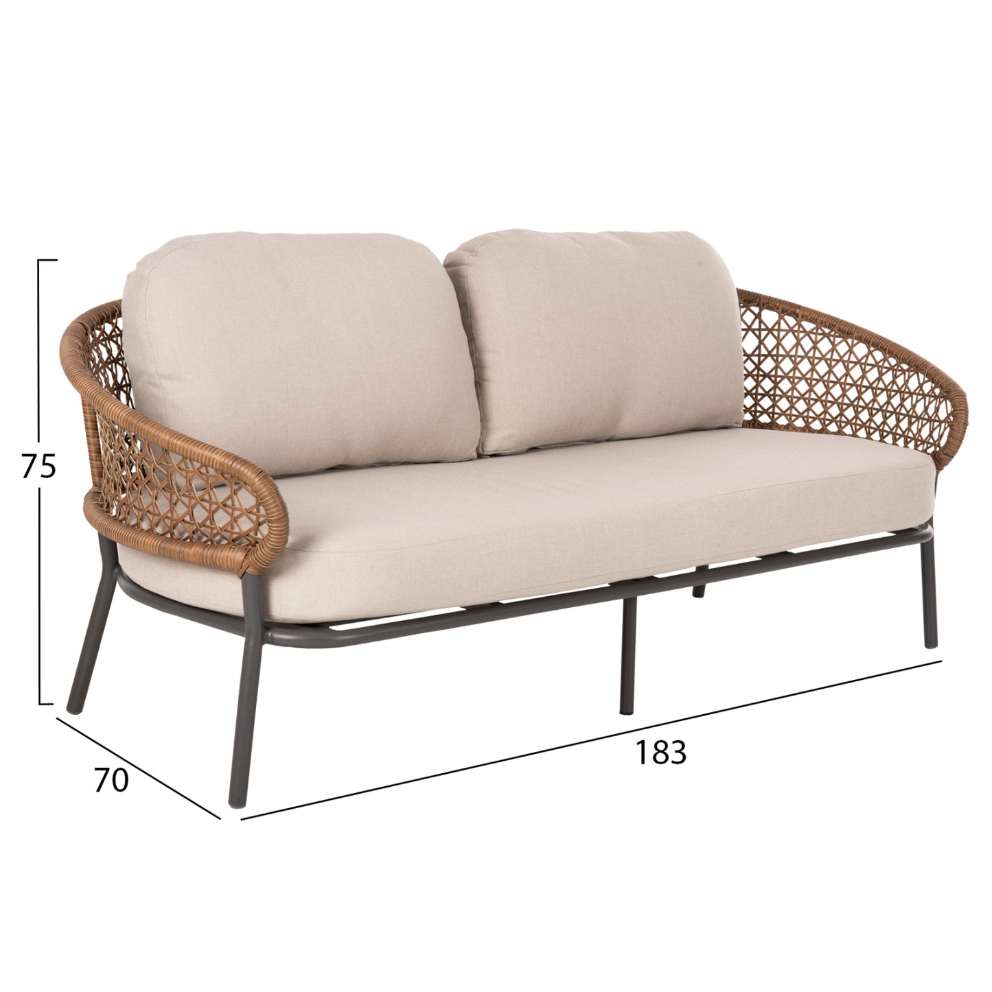 OUTDOOR 5PCS LOUNGE SET BREY HM6079 ANTHRACITE ALUMINUM-KHAKI PE RATTAN-BEIGE CUSHIONS