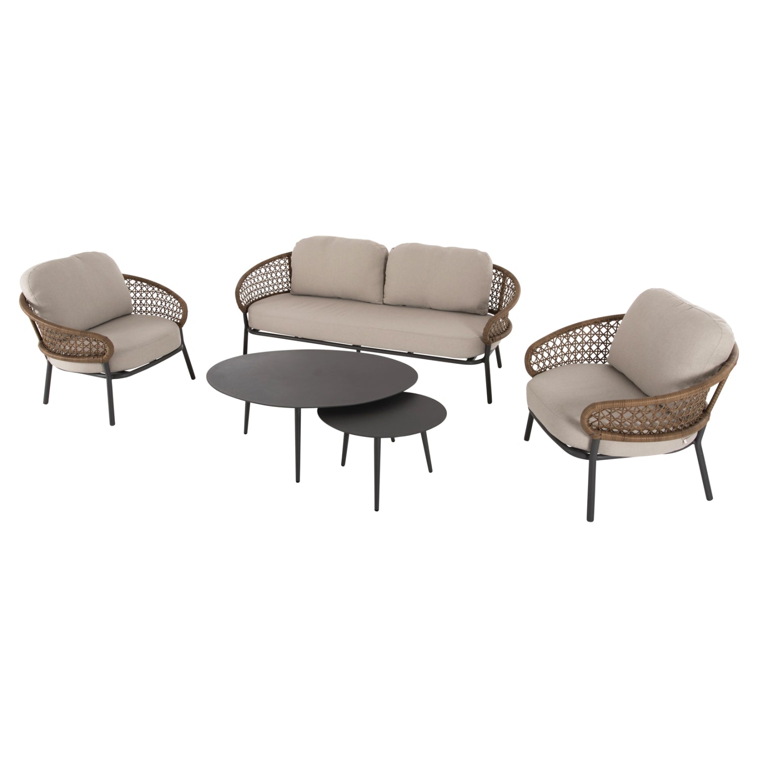 OUTDOOR 5PCS LOUNGE SET BREY HM6079 ANTHRACITE ALUMINUM-KHAKI PE RATTAN-BEIGE CUSHIONS