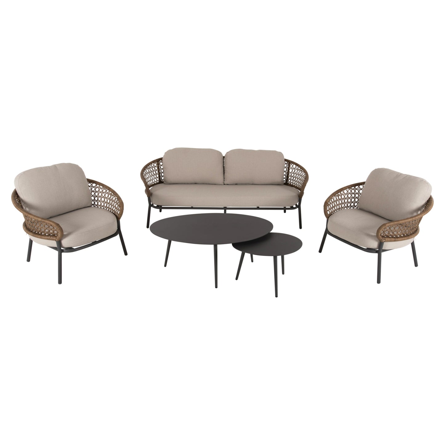 OUTDOOR 5PCS LOUNGE SET BREY HM6079 ANTHRACITE ALUMINUM-KHAKI PE RATTAN-BEIGE CUSHIONS
