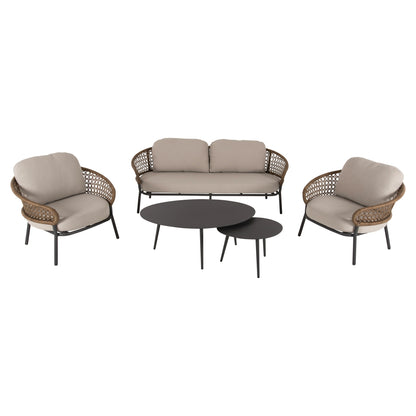 OUTDOOR 5PCS LOUNGE SET BREY HM6079 ANTHRACITE ALUMINUM-KHAKI PE RATTAN-BEIGE CUSHIONS