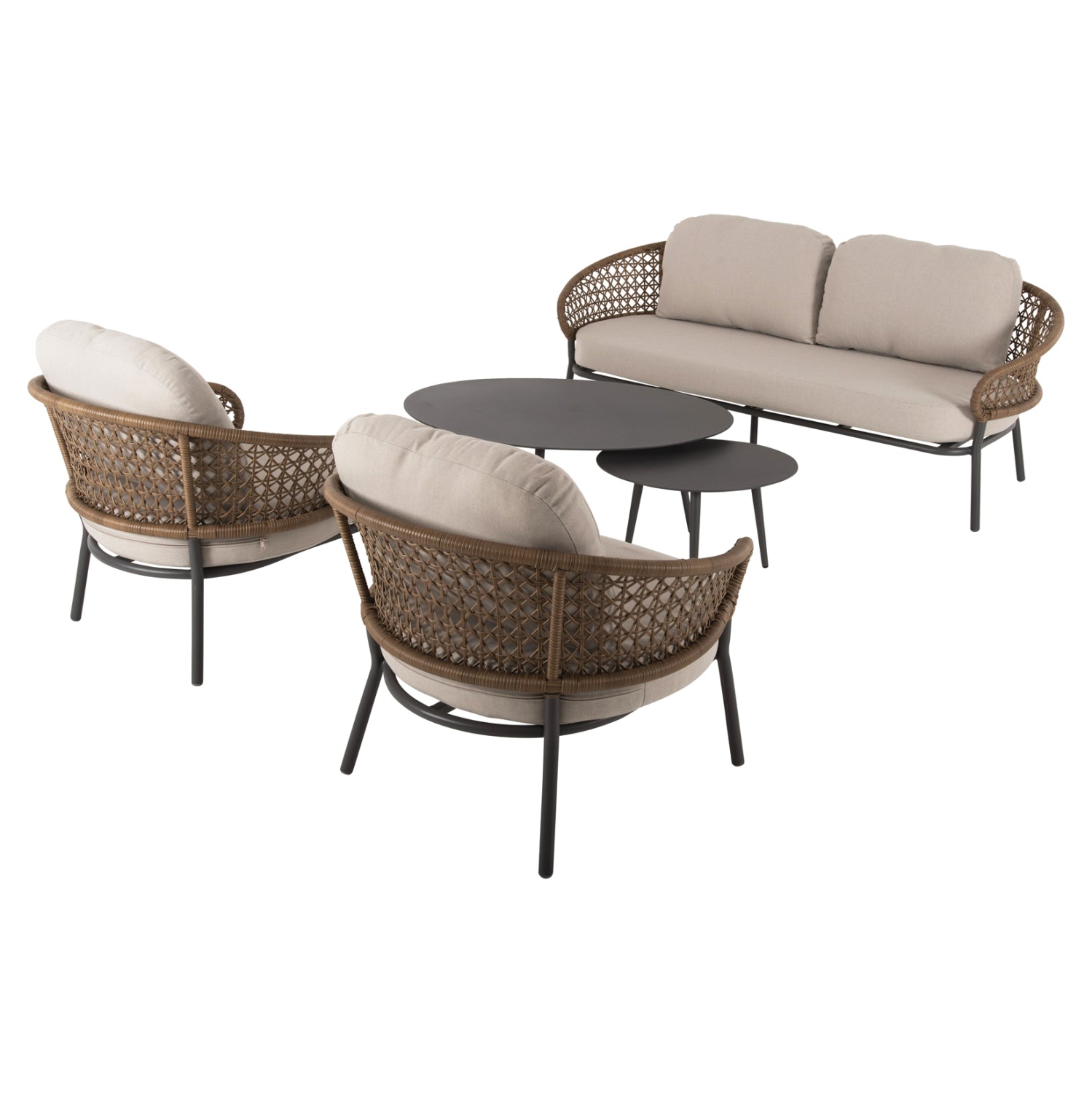 OUTDOOR 5PCS LOUNGE SET BREY HM6079 ANTHRACITE ALUMINUM-KHAKI PE RATTAN-BEIGE CUSHIONS