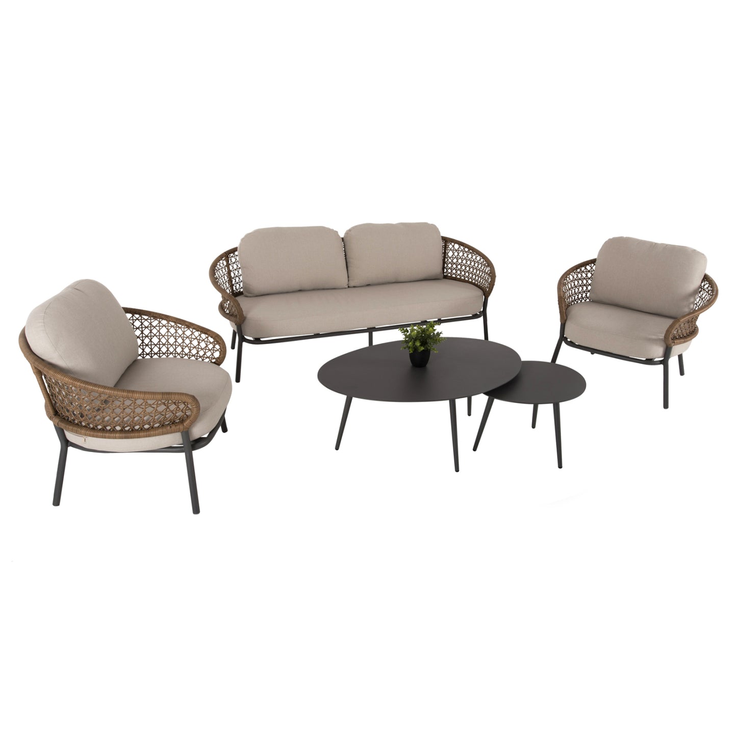 OUTDOOR 5PCS LOUNGE SET BREY HM6079 ANTHRACITE ALUMINUM-KHAKI PE RATTAN-BEIGE CUSHIONS